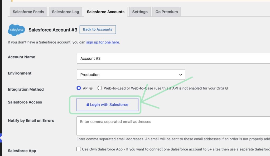 Login with salesforceのボタンがある箇所